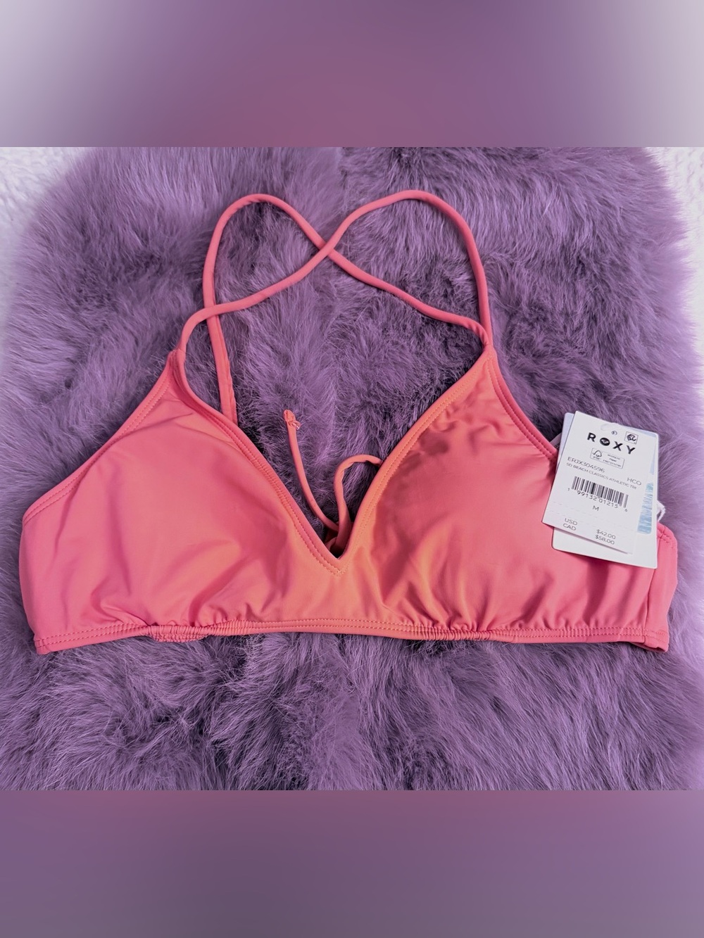 🌴🌴Roxy Coral Pink Triangle Swim Top with Crossback Straps